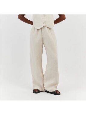 DISSH Cream Wide-Leg Linen-Blend Pants